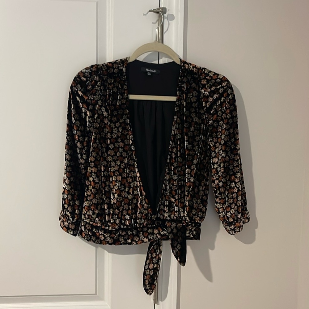 Madewell Velvet Wrap Top in Petite Blooms
